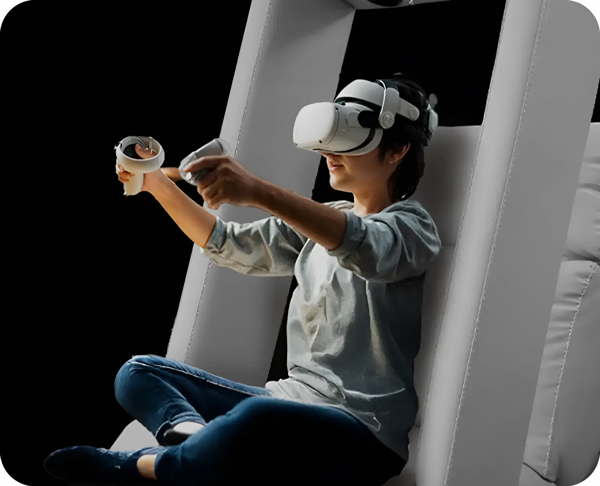 Person using 7D VR headset
